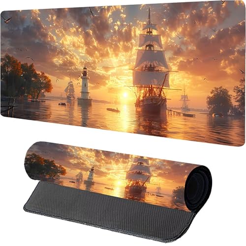 Gelb Mousepad XXL 1600 x 800mm, Segelboot Gaming Mauspad, Schreibtischunterlage mit Rutschfester Gummibasis, Gaming Mauspad Verbessert Präzision und Geschwindigkei, Mouse Pad für Pc Zubehör 2-7744 von MAYUPEOU