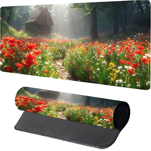 GrüN Mousepad XXL 1500 x 800mm, Blume Gaming Mauspad, Schreibtischunterlage mit Rutschfester Gummibasis, Gaming Mauspad Verbessert Präzision und Geschwindigkei, Mouse Pad für Pc Zubehör U-5528 von MAYUPEOU