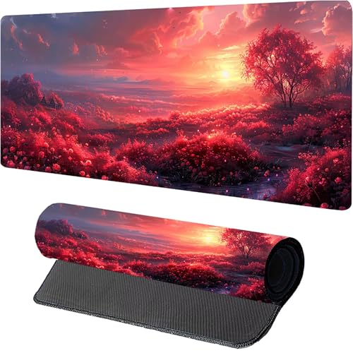 Rosa Mousepad XXL 1500 x 800mm, Landschaft Gaming Mauspad, Schreibtischunterlage mit Rutschfester Gummibasis, Gaming Mauspad Verbessert Präzision und Geschwindigkei, Mouse Pad für Pc Zubehör 3-7254 von MAYUPEOU