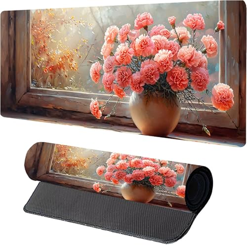 Rosa Mousepad XXL 1600 x 800mm, Blume Gaming Mauspad, Schreibtischunterlage mit Rutschfester Gummibasis, Gaming Mauspad Verbessert Präzision und Geschwindigkei, Mouse Pad für Pc Zubehör T-2035 von MAYUPEOU