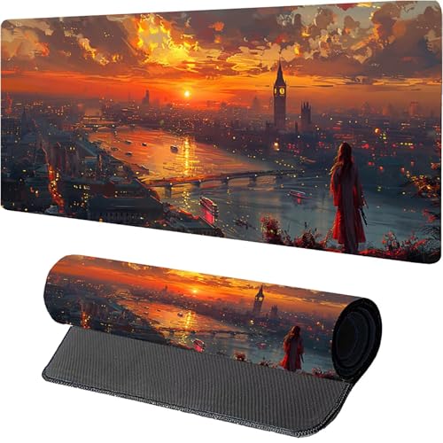 Rot Mousepad XXL 1500 x 800mm, Landschaft Gaming Mauspad, Schreibtischunterlage mit Rutschfester Gummibasis, Gaming Mauspad Verbessert Präzision und Geschwindigkei, Mouse Pad für Pc Zubehör F-5765 von MAYUPEOU