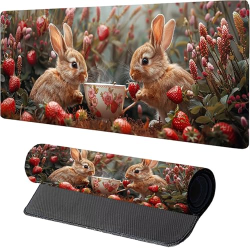 Rot Mousepad XXL 800 x 400mm, Kaninchen Gaming Mauspad, Schreibtischunterlage mit Rutschfester Gummibasis, Gaming Mauspad Verbessert Präzision und Geschwindigkei, Mouse Pad für Pc Zubehör 9-6265 von MAYUPEOU