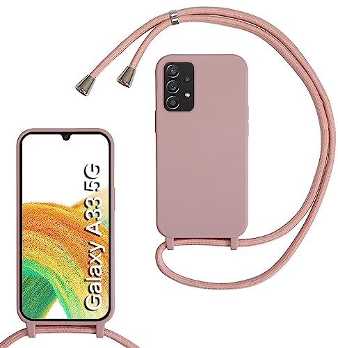 MBSLFY Silikon Handykette für Samsung Galaxy A33 5G Hülle mit Band,Verstellbarer Halskette Handyhülle,Necklace Hülle mit Band, Handyhülle für zum Umhängen,Case mit Schnur,Hell Pink von MBSLFY