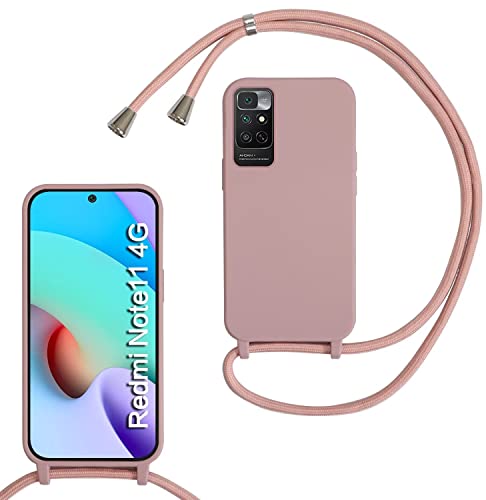 MBSLFY Silikon Handykette für Xiaomi Redmi Note 11 4G/Note 11S Necklace Hülle mit Band, Verstellbarer Halskette Handyhülle, Handyhülle für zum Umhängen, Case mit Schnur, Hell Pink von MBSLFY