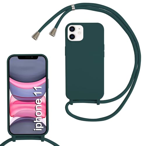 MBSLFY Silikon Handykette für iPhone 11 Necklace Hülle mit Band, Verstellbarer Halskette Handyhülle, Handyhülle für zum Umhängen, Case mit Schnur, Dunkel grün von MBSLFY