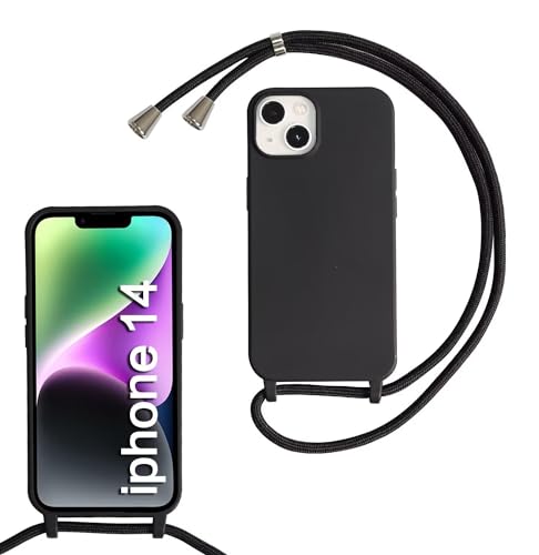 MBSLFY Silikon Handykette für iPhone 14 Necklace Hülle mit Band, Verstellbarer Halskette Handyhülle, Handyhülle für zum Umhängen, Case mit Schnur, Schwarz von MBSLFY