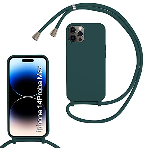 MBSLFY Silikon Handykette für iPhone 14 Pro Max Necklace Hülle mit Band, Verstellbarer Halskette Handyhülle, Handyhülle für zum Umhängen, Case mit Schnur, Dunkel grün von MBSLFY