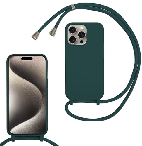 MBSLFY Silikon Handykette für iPhone 16 Pro Max Necklace Hülle mit Band, Verstellbarer Halskette Handyhülle, Handyhülle für zum Umhängen, Case mit Schnur, Dunkel grün von MBSLFY