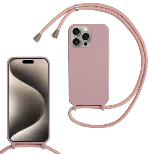 MBSLFY Silikon Handykette für iPhone 16 Pro Max Necklace Hülle mit Band, Verstellbarer Halskette Handyhülle, Handyhülle für zum Umhängen, Case mit Schnur, Hell Pink von MBSLFY