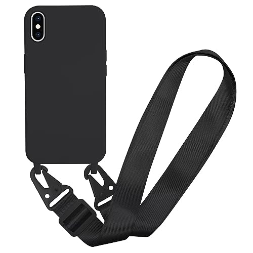 MBSLFY Silikon Handykette für iPhone X/iPhone XS Hülle mit Band,Verstellbarer Halskette Handyhülle,Necklace Hülle mit Band,Handyhülle für zum Umhängen,Case mit Schnur, Schwarz von MBSLFY