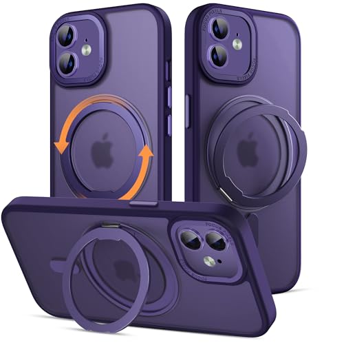 MCKRO Schutzhülle für iPhone 12 (6,1 Zoll), stoßfest, magnetisch, mit 360° drehbarem Ständer, kompatibel mit MagSafe kabellosem Ladegerät (Violett) von MCKRO