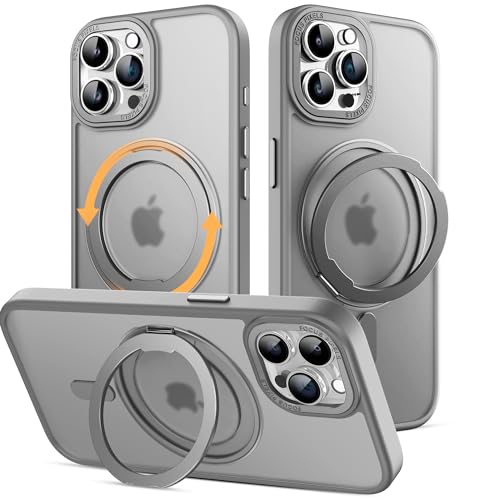 MCKRO Schutzhülle für iPhone 13 Pro Max (6,7 Zoll), stoßfest, magnetisch, mit 360° drehbarem Ständer, kompatibel mit MagSafe Wireless Charger (Grau) von MCKRO