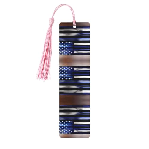 Amerikanische dünne blaue Linien-Flagge, 1 Stück, Holz-Lesezeichen, Geschenk, Buchliebhaber, natürliches Holz-Lesezeichen, ideal für Bücherregal, Büro von MDATT