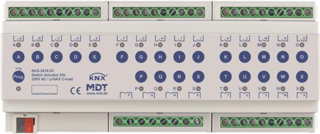 MDT AKS-2416.03 Schaltaktor 24fach 12TE REG 16A 230VAC C-Last Standard 140µF (AKS-2416.03) von MDT