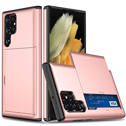 Luxuriöse Panzer-Slide-Card-Hülle für Samsung Galaxy S23 Ultra, S22-Kartensteckplätze, Abdeckung für Galaxy S22 Plus Pro, S22 Ultra 5G, Roségold, für Galaxy S22 5G von MEBEME