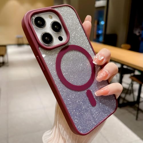 MEBEME Luxuriöse kabellose Lade-Handyhülle mit Diamant-Glitzer für iPhone 15 14 13 12 11 Pro Max Xr Xs Hülle Glitzer weich transparent, Pflaume, für iPhone 15Pro von MEBEME