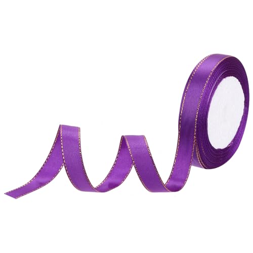 MECCANIXITY Satinband mit goldfarbenen Kanten, Ripsband, für Geschenkverpackungen, Hochzeitsstrauß, 1,5 cm, 22 m, Violett von MECCANIXITY