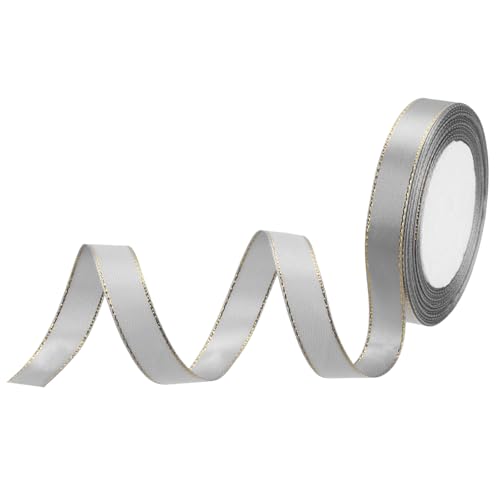 MECCANIXITY Satinband mit goldfarbenen Kanten, Ripsband, für Geschenkverpackungen, Hochzeitsstrauß, 1,6 cm, 22 m, Grau von MECCANIXITY