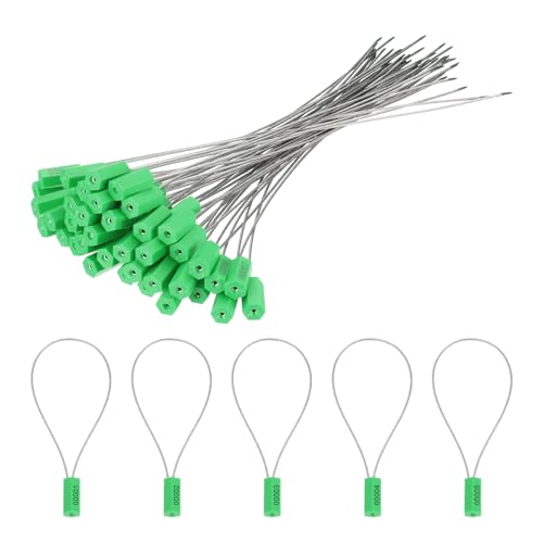 MECCANIXITY Stahl-Sicherheitskabeldichtungen, 11,8 Zoll, Einweg nummerierte Etiketten, Anti-Manipulationssiegel, selbstsichernd, für LKW, Anhänger, Container, Versand, Grün, 50 Stück von MECCANIXITY