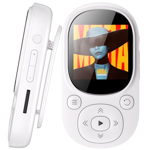 MECHEN MP3 Player Bluetooth 5.3 Sport 64GB mit Clip, TFT Farbbildschirm, Mini Musik Player FM-Radio Aufnahme Schrittzähler Ebook, Kein Eingebauter Lautsprecher (Weiß) von MECHEN