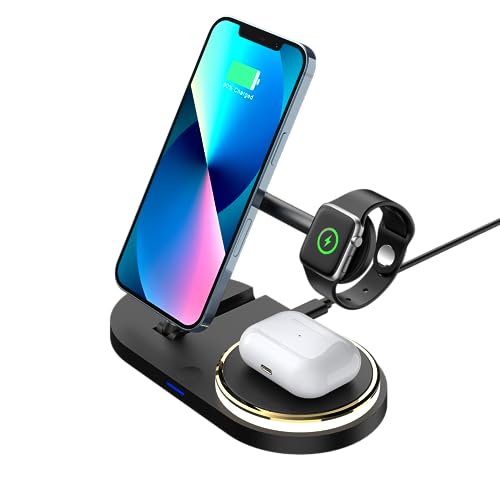 MECUBVR Kabelloses Ladegerät,Ladestation Apple Watch und iPhone, Induktive Ladestation 3 in 1 Wireless Charger für iPhone 15 14 13 12 /Samsung S23 S22 S21/Airpods 3 2 Pro/Apple Watch 8 7 6 SE (G03) von MECUBVR