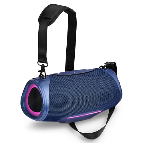 MEDION P61762 tragbarer Bluetooth Lautsprecher (Akku, Bass Boost, RGB Lichteffekte, IPX7 Wasserschutz & robust, integrierte Powerbank, 2X 25 W RMS) Blau von MEDION