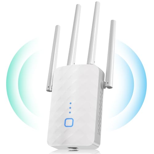 Wlan Verstärker, 1200Mbit/s Wlan Repeater, 5G&2.4G Dualband Ultraxtender WiFi Verstärker mit LAN anschluss, WPS, Kompatibel mit 99% Standard-WiFi Routern, Deckt bis zu 9200Sq.ft und 35 Geräte ab von MEETOWN