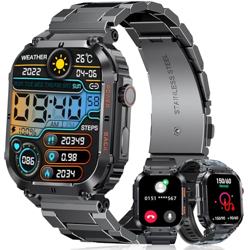 MEGALITH Smartwatch Herren Fitness Uhr: Wasserdicht 100+ Sport Fitnessuhr mit Telefonfunktion - Tracker Pulsmesser Schrittzähler Kompatibel Android iOS Smart Watch Männer von MEGALITH