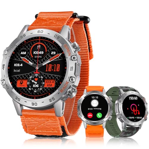 MEGALITH Smartwatch Herren Fitness Uhren: Wasserdicht IP67 106+ Sport Outdoor Fitnessuhr - Tracker Blutdruck Pulsmesser Schrittzähler Smart Watch Männer Android iOS Orange von MEGALITH