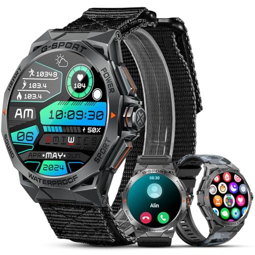 MEGALITH Smartwatch Herren Sport Fitnessuhr: Blutdruckmessung Pulsuhr Smartwatch Herren mit Telefonfunktion - Schwarz Männer Fitness Uhr Wasserdicht von MEGALITH