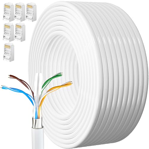 Cat 6 Lan Kabel 25m, Netzwerkkabel Weiß Outdoor Verlegekabel Lange 25 Meter, Außenbereich Installationskabel Patchkabel, Ethernet Kabel FTP 23AWG Geschirmt Rj45 Internet Kabel von MEIPEK