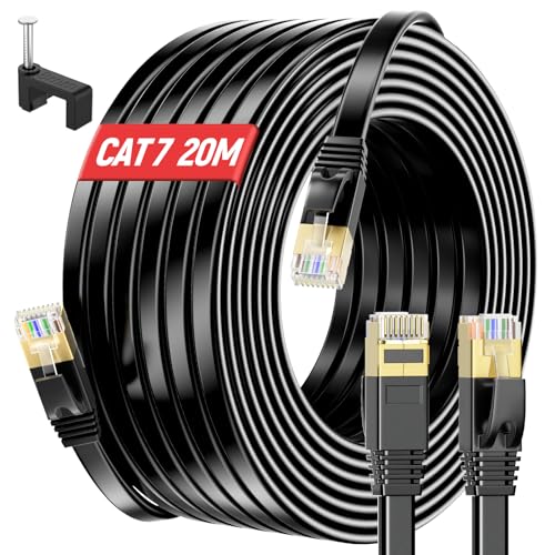 LAN Kabel 20 meter, Netzwerkkabel 20m Outdoor Indoor FTP Abgeschirmtes Gigabit Ethernet Kabel 20m Cat 7 Verlegekabel Hochgeschwindigkeit Internet Kabel RJ45, Lange Patchkabel Schwarz für Router Modem von MEIPEK
