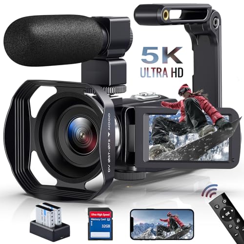 Camcorder 5K Videokamera 64MP 18X Digital Zoom Camcorder, WiFi IR Nachtsicht Vlogging Kamera 3.0" IPS Touchscreen mit Mikrofon, Gegenlichtblende, 360°Funkfernbedienung von MERVNE