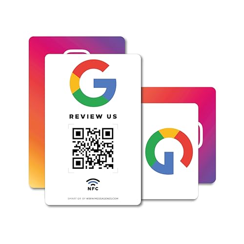 MESSAGENES | PVC-Karte Bewertung auf Google QR Code und NFC + Instagram QR | Google Bewertung Aufsteller | PACK 2 Einheiten 8,6x5,5cm | Schilder Bewertung NFC und QR Code | IG + Google Review Card NFC von MESSAGENES