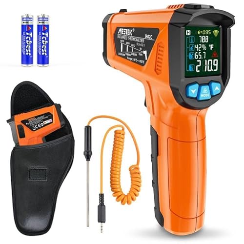 Infrarot Thermometer MESTEK Digital Laser Temperaturmessgerät mit K-Sonde IR Pyrometer -50°C bis 800°C Berührungslos Farbe LCD Alarm Einstellbarer Emissionsgrad für Küche Backen Industrie von MESTEK