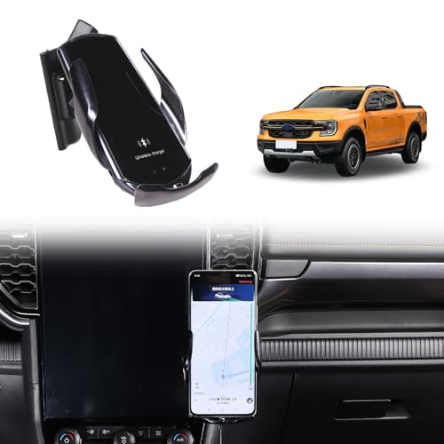 Auto Handyhalterung für Ford Ranger 2023-2024 Rechts Seite des Navigationsbildschirms Drehbar Feste Handyhalterung für Auto Fit für iPhone Android und Universal Smartphones (Wireless Charging/D Style) von METYOUCAR