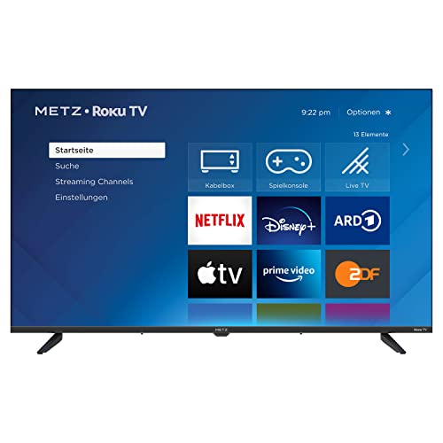 METZ Blue Roku TV, HD Smart TV, 32 Zoll, 80 cm, Fernseher mit Triple Tuner, Gratismonat Apple TV+ mit WLAN, LAN, HDMI, USB, 32MTD3011Z, schwarz von METZ