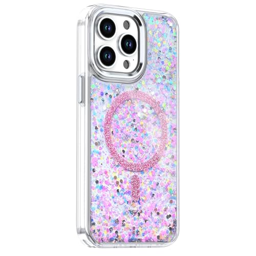 MFAOSHI Glitzerhülle Für iPhone 16 Pro Max/16 Pro/16 Plus/16, Magnetisch Damen Schlanke Linsenrahmen Standhülle Transparent Anti-Vergilbungsschutz,Rot,16 Pro Max von MFAOSHI