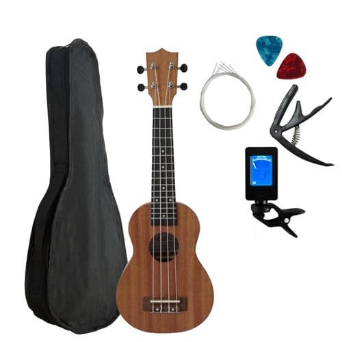 Ukulele Erwachsene 21-Zoll-Ukulele Aus Mahagoni Mit Riemen Kapodaster Stimmgerät Plektrum Und 4 Saiten Für Anfänger Und Musikliebhaber(A) von MFGSDFR