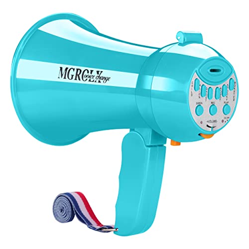 MGROLX Mini-Megafon Bullhorn mit Sprachwechselfunktion, integrierte Sirene und Aufnahme, tragbarer Lautsprecher für Kinder, Erwachsene, Cheerleading und Party (Blaugrün) von MGROLX