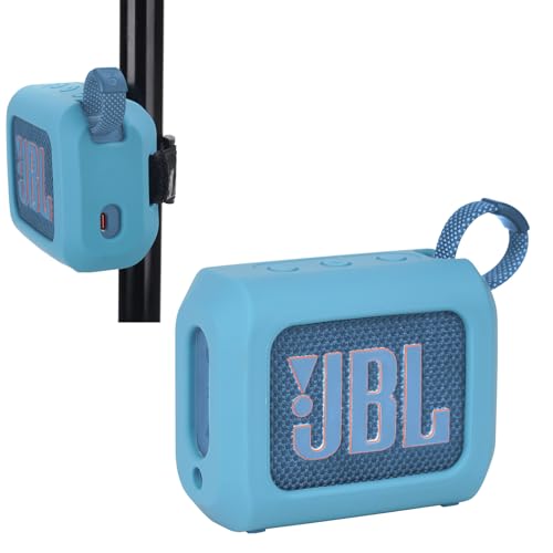 MGZNMTY Tragbare Silikonhülle für JBL Go 4 Ultra Bluetooth-Lautsprecher mit abnehmbarem Gurt für Boot, Fahrrad, Golfwagen, Blau von MGZNMTY