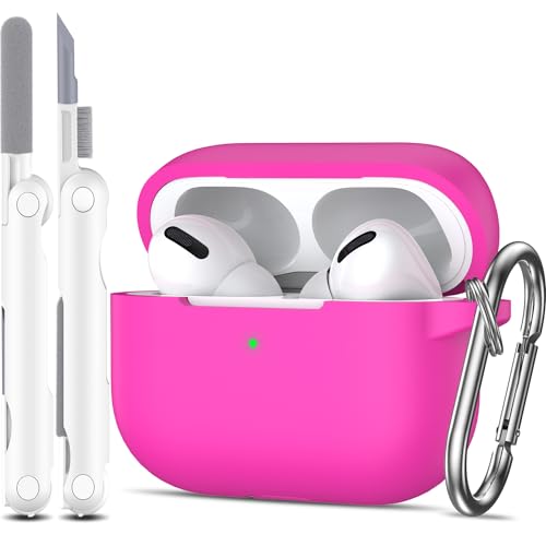 MHYALUDO Kompatibel mit AirPods Pro-Hülle, Anti-Fall-Schutz aus weichem Silikon, stoßdämpfend, kompatibel mit AirPods Pro-Hülle, Skin Touch mit Schlüsselanhänger und Reinigungsset, Rosa von MHYALUDO