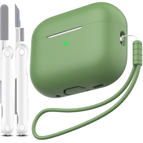 MHYALUDO Kompatibel mit AirPods Pro 2 Generation Hülle, Anti-Fall Weiches Silikon Stoßdämpfung Kompatibel mit AirPods Pro Case Skin Touch mit Schlüsselanhänger und Reinigungsset, Grasgrün von MHYALUDO