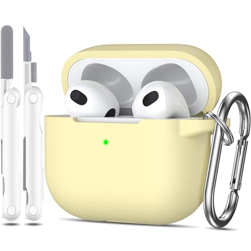 MHYALUDO Kompatibel mit AirPods 3 Generation Hülle 2021, Kompatibel mit AirPods 3 Case Cover, Weicher Silikonschutz Kompatibel mit AirPods 3 Case mit Schlüsselanhänger & Reinigungsset, Gelb von MHYALUDO