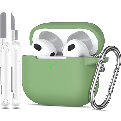 MHYALUDO Kompatibel mit AirPods 3 Generation Hülle 2021, Kompatibel mit AirPods 3 Case Cover, Weicher Silikonschutz Kompatibel mit AirPods 3 Case mit Schlüsselanhänger & Reinigungsset, Grasgrün von MHYALUDO