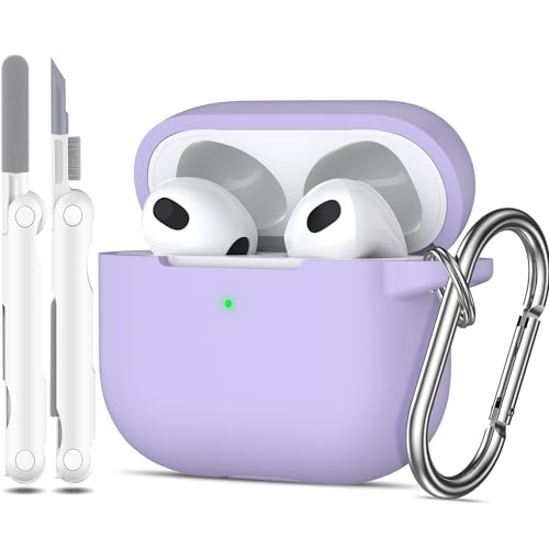 MHYALUDO Kompatibel mit AirPods 3 Generation Hülle 2021, Kompatibel mit AirPods 3 Hülle, weicher Silikonschutz, kompatibel mit AirPods 3-Hülle mit Schlüsselanhänger und Reinigungsset, Traubenlila von MHYALUDO