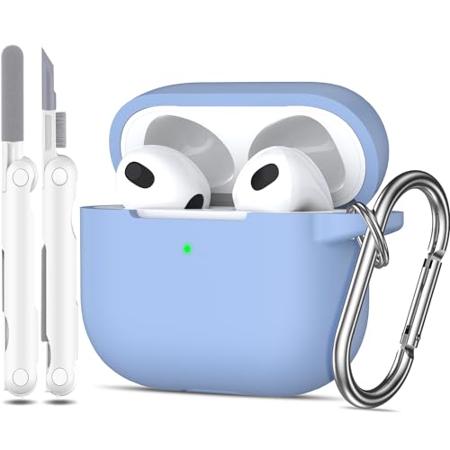 MHYALUDO Kompatibel mit AirPods 3 Generation Hülle 2021, Kompatibel mit AirPods 3 Hülle, weicher Silikonschutz, kompatibel mit AirPods 3-Hülle mit Schlüsselanhänger und Reinigungsset, Blaugrau von MHYALUDO