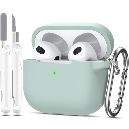 MHYALUDO Kompatibel mit AirPods 3 Generation Hülle 2021, Kompatibel mit AirPods 3 Hülle, weicher Silikonschutz, kompatibel mit AirPods 3-Hülle mit Schlüsselanhänger und Reinigungsset, Cloud Grey von MHYALUDO