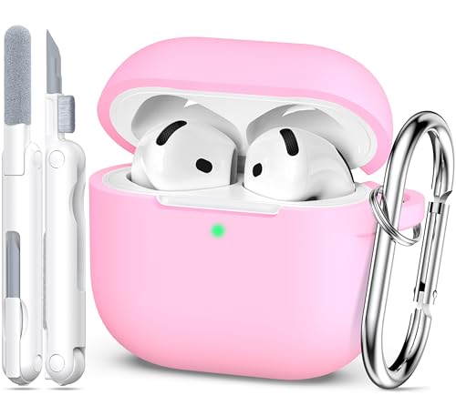 MHYALUDO Kompatibel mit AirPods 4. Generation Hülle Cover 2024, Weiches Silikon in Militärqualität, Stoßdämpfung, Kompatibel mit AirPods 4 Hülle mit Schlüsselanhänger und Reinigungsset,Rosa von MHYALUDO