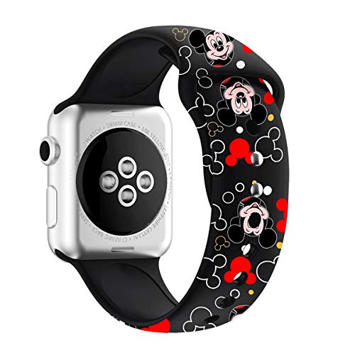 MIADEAL Mickey & Minnie Mouse Armbänder für Apple Watch, passend für alle iWatch-Serien, 38 mm/40 mm/42 mm/44 mm (schwarz, 38 mm oder 40 mm) von MIADEAL